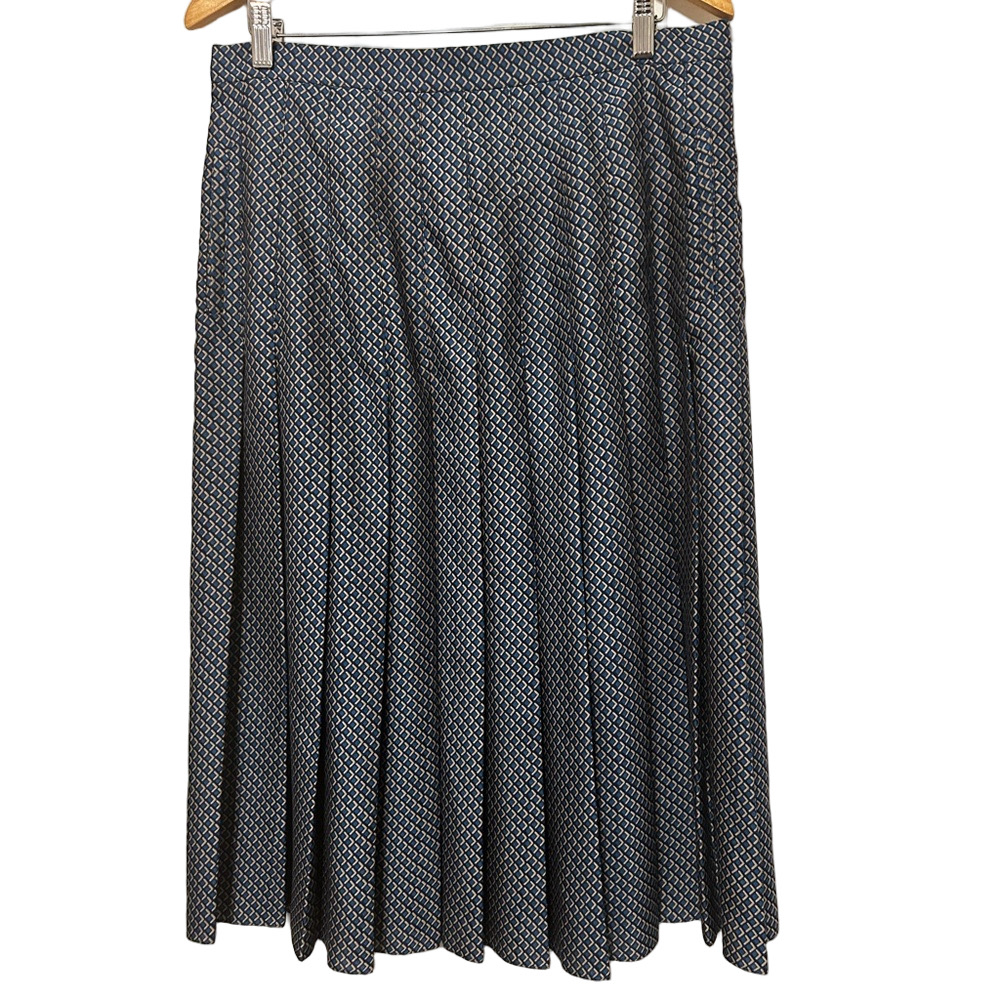 🛼W by Worth Navy A-Line Skirt size 10 100% polyester GUC geometric pattern..